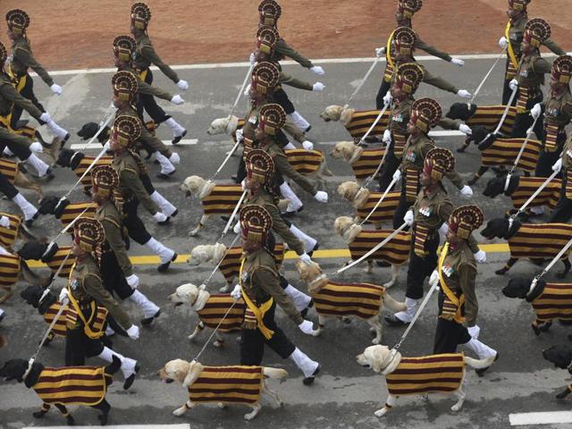 Indian Army's dog squad marches down Rajpath during the Republic Day parade in New Delhi. (AP Photo) 