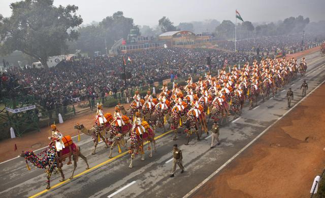 A contingent of camel mounted soldiers of Indian Border Security Force (BSF), march down Rajpath during Republic Day parade in New Delhi, India, Tuesday, Jan (AP)