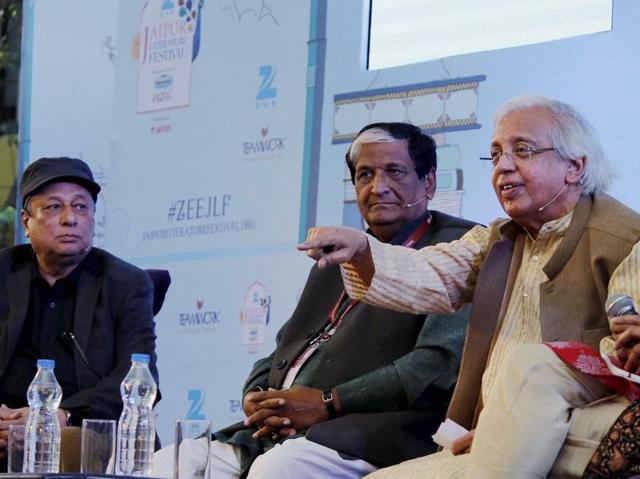 Writer, critic & social activist Ashok Vajpeyi, writer & poet CP Deval and Uday Prakash attending a session at the Jaipur Literature Festival at Diggi Palace in Jaipur on Monday. (PTI) Writer, critic & social activist Ashok Vajpeyi, writer & poet CP Deval and Uday Prakash attending a session at the Jaipur Literature Festival at Diggi Palace in Jaipur on Monday. (PTI)