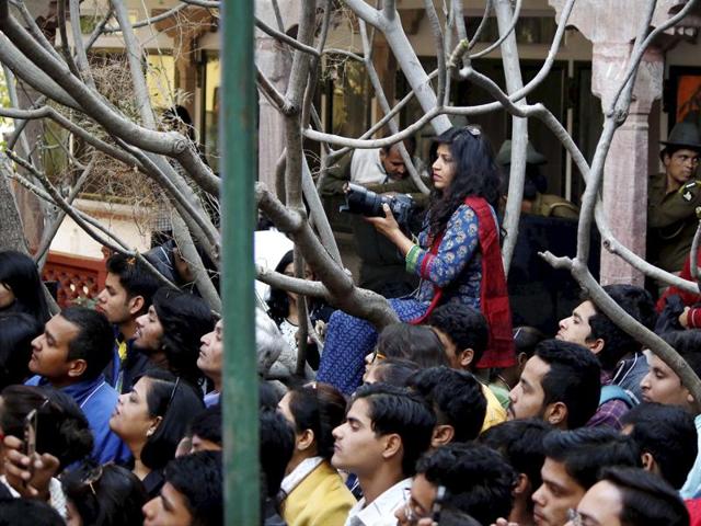 People listen to the writers during a session at the Jaipur Literature Festival at Diggi Palace in Jaipur on Monday. (PTI) People listen to the writers during a session at the Jaipur Literature Festival at Diggi Palace in Jaipur on Monday. (PTI)