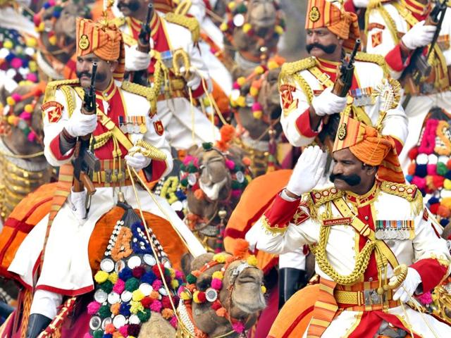 In a last minute decision, Border Security Force’s camel contingent was also included in the Republic Day parade on Tuesday. (ajay aggarwal/HT Photo) 