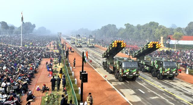 Smerch Rocket Vehicles of the 1812 Rocket Regiment drive down Rajpath during the Republic Day parade. (Ajay Aggarwal/HT Photo) Smerch Rocket Vehicles of the 1812 Rocket Regiment drive down Rajpath during the Republic Day parade. (Ajay Aggarwal/HT Photo)