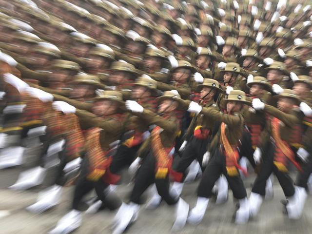 Indian Army’s Assam Rifles march down Rajpath during the Republic Day parade, in New Delhi.  (Vipin Kumar/HT Photo) 