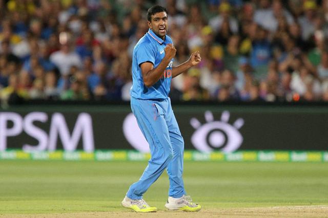 Ravichandran Ashwin celebrates the wicket of Australia's Aaron Finch during the first match of the T20 International series.(AP Photo)
