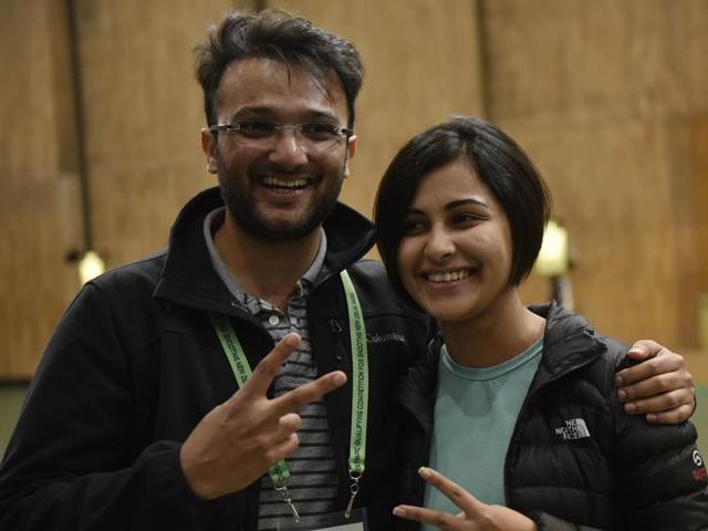 A victorious Sidhu with her husband and coach Ronak Pandit. (Ravi Choudhary/ HT Photo) A victorious Sidhu with her husband and coach Ronak Pandit. (Ravi Choudhary/ HT Photo)