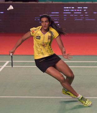 PV Sindhu in action against Mumbai Rockets Han Li in the women's singles match of the Premier Badminton League at NSCI, Worli. (PTI Photo) PV Sindhu in action against Mumbai Rockets Han Li in the women's singles match of the Premier Badminton League at NSCI, Worli. (PTI Photo)
