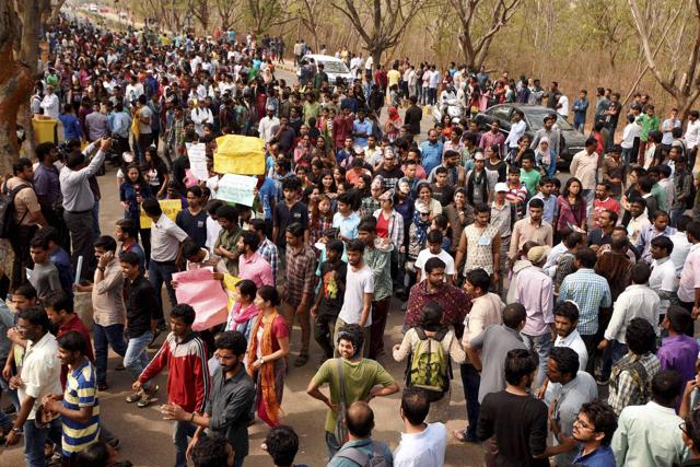 tudents of various universities and colleges during a protest over Rohith Vemula's suicide at Hyderabad Central University campus. (PTI Photo) tudents of various universities and colleges during a protest over Rohith Vemula's suicide at Hyderabad Central University campus. (PTI Photo)