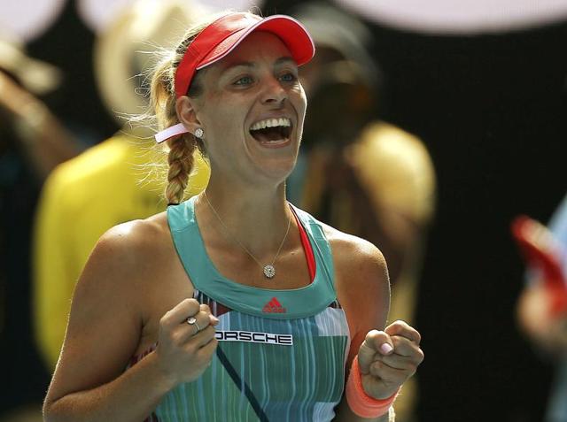 Germany's Angelique Kerber (L) reacts after shaking hands with Britain's Johanna Konta following her win in their semi-final match at the Australian Open in Melbourne on January 28, 2016. (Reuters Photo) Germany's Angelique Kerber (L) reacts after shaking hands with Britain's Johanna Konta following her win in their semi-final match at the Australian Open in Melbourne on January 28, 2016. (Reuters Photo)