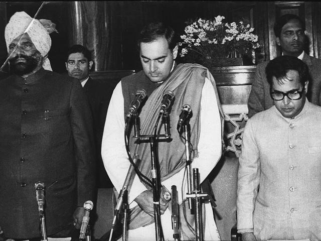 File photo of former prime minister Rajiv Gandhi, President Pranab Mukherjee and Sardar Buta Singh.