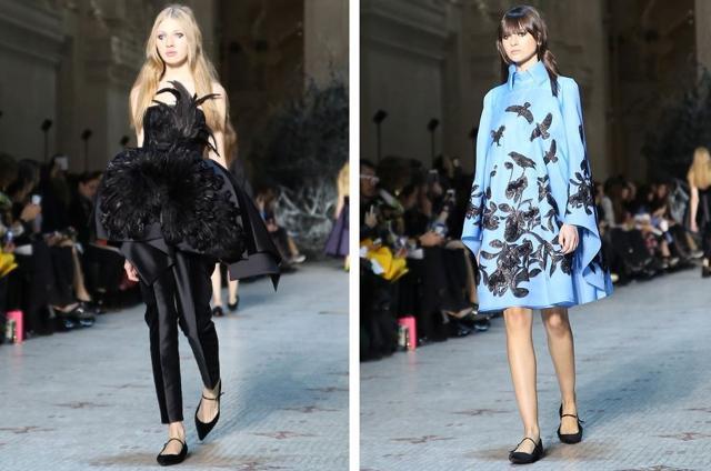 With its exaggerated silhouettes and voluminous ruffles, Dice Kayek’s Spring 2016 Haute Couture collection was mostly drama and a little pomp. Titled Woven Tales and described by the brand as “a fantasy sewn of oddly familiar silhouettes,” the collection boasted oversized peplums and belled silhouettes, festoons of feathers on shoulders, and crystal-studded bibs. (Twitter)