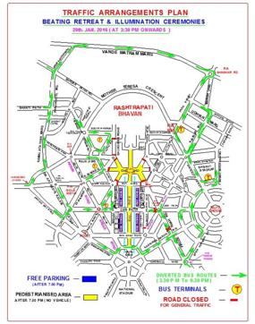 The Delhi Police issued a traffic advisory because several key routes will be restricted on Friday evening due to the Beating Retreat ceremony. (Picture courtesy: Twitter/Delhi Police) The Delhi Police issued a traffic advisory because several key routes will be restricted on Friday evening due to the Beating Retreat ceremony. (Picture courtesy: Twitter/Delhi Police)