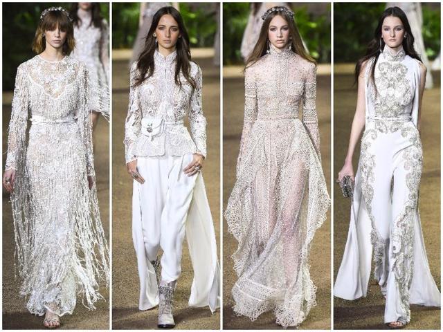 “Enter India,” Elie Saab’s program proclaimed. The muse of his new couture collection, the notes went on to explain, was a turn-of-the-last-century Englishwoman on a trip to the subcontinent. (AFP/ AP/ Reuters) “Enter India,” Elie Saab’s program proclaimed. The muse of his new couture collection, the notes went on to explain, was a turn-of-the-last-century Englishwoman on a trip to the subcontinent. (AFP/ AP/ Reuters)