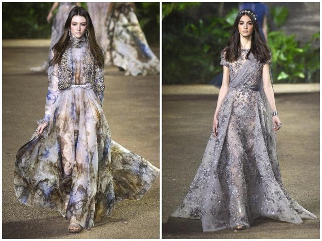 “India is her backdrop and her inspiration for a new blend of formalism and ease, opulence and elementary lines.” That read like a real departure for the designer, who tends to prefer the reassurance of the familiar. (AFP/ AP/ Reuters) “India is her backdrop and her inspiration for a new blend of formalism and ease, opulence and elementary lines.” That read like a real departure for the designer, who tends to prefer the reassurance of the familiar. (AFP/ AP/ Reuters)