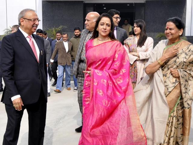 Member of parliament and actress Hema Malini, at a private function, in Noida , India. (Sunil Ghosh / Hindustan Times) Member of parliament and actress Hema Malini, at a private function, in Noida , India. (Sunil Ghosh / Hindustan Times)