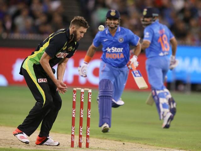 India's Virat Kohli turns to see his teammate Suresh Raina saved from a run out. (AP Photo) India's Virat Kohli turns to see his teammate Suresh Raina saved from a run out. (AP Photo)