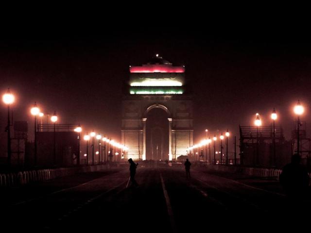 India Gate illuminated after Beating Retreat ceremony. (Sonu Mehta/HT Photo)