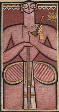 Jamini RoyMan with Hukka, Tempera on cotton, 41" x 22"National Treasure Jamini RoyMan with Hukka, Tempera on cotton, 41" x 22"National Treasure