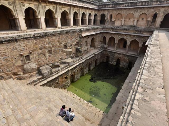 Raja Ki Baoli filled with water. (Sanjeev Verma/HT Photo)
