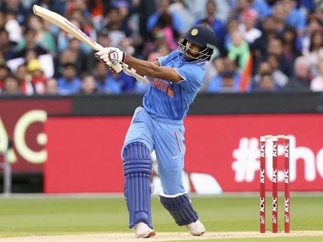 India's Shikhar Dhawan hits a six while batting against Australia. (REUTERS Photo) India's Shikhar Dhawan hits a six while batting against Australia. (REUTERS Photo)