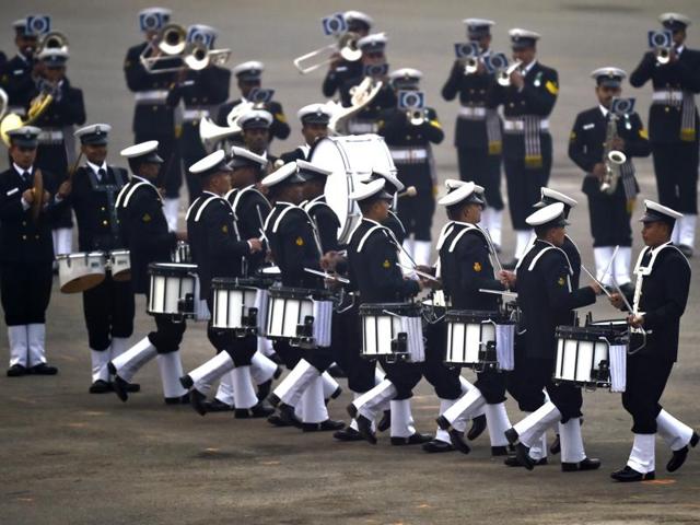 Navy band members perform during the Beating Retreat ceremony. (Ajay Aggarwal/HT Photo)