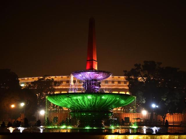 The illuminated Raisina hill after Beating Retreat ceremony. (Ajay Aggarwal)
