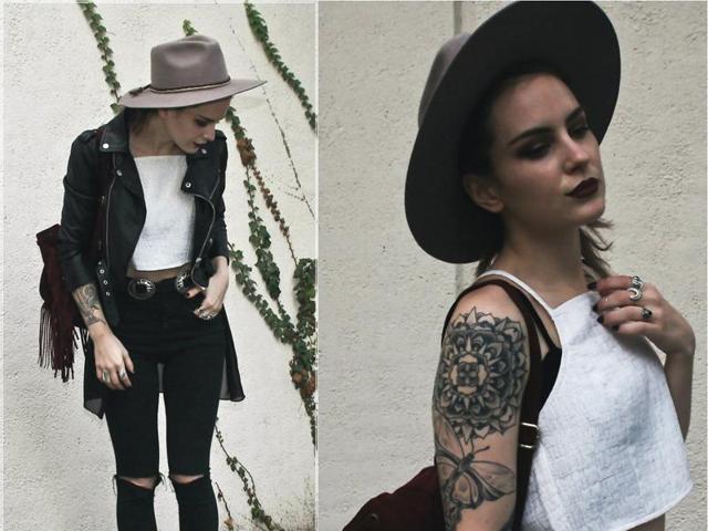 Waters donning a nice, nude hat. (lookbook.NU) 