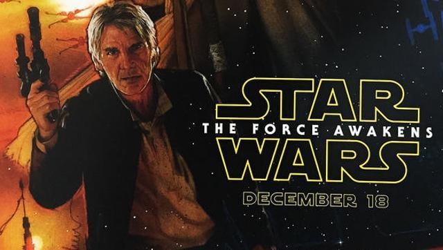 Harrison Ford as Han Solo on the Star Wars: The Force Awakens poster.