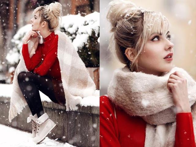 Here is Ebba again in a pretty fluffy scarf and red sweater. (lookbook.NU) 