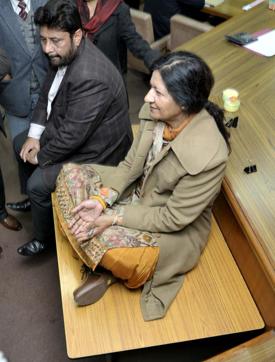 Former mayors Poonam Sharma and Pardeep Chhabra sitting on a table . (Ravi Kumar/HT Photo) Former mayors Poonam Sharma and Pardeep Chhabra sitting on a table . (Ravi Kumar/HT Photo)