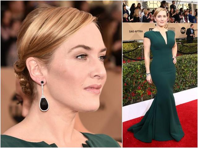 For example, goddess Kate Winslet looked stunning in a fit green gown with a low neckline. (Agencies)