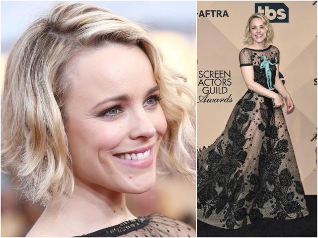 Spotlight actor Rachel McAdams wore a pretty black gown with black motifs. (Agencies)