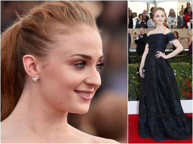 Sophie Turner decided to keep it simple with a black off shoulder gown. (Agencies)