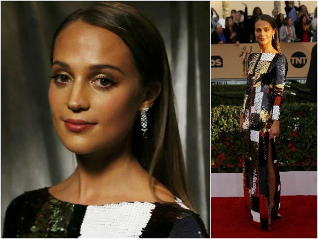 Alicia Vikander is beautiful in her graphic print, sequined dress. Look at that angelic face. (Agencies)