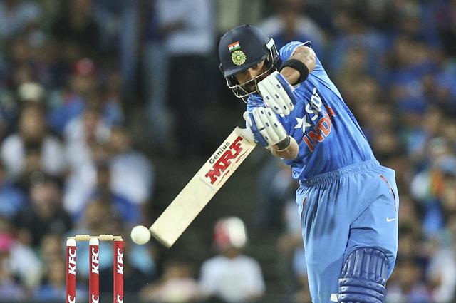 Virat Kohli plays a shot during their T20 International cricket match against Australia in Sydney. (AP)