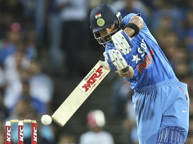 India's Virat Kohli plays a shot during their T20 International cricket match against Australia. (AP Photo) 