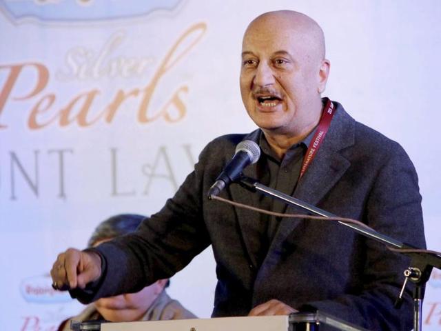 Bollywood actor Anupam Kher speaks during a session at the Jaipur Literature Festival at Diggi Palace in Jaipur.(PTI)