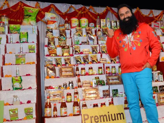 Dera Sacha Sauda chief Baba Gurmeet Ram Rahim launched the MSG range of ‘swadeshi and organic’ food products late on Sunday night.(HT Photo)