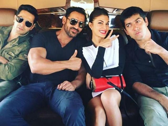 Jacqueline Fernandez posted a photo with her Dhishoom co-stars on Twitter. (Twitter) 