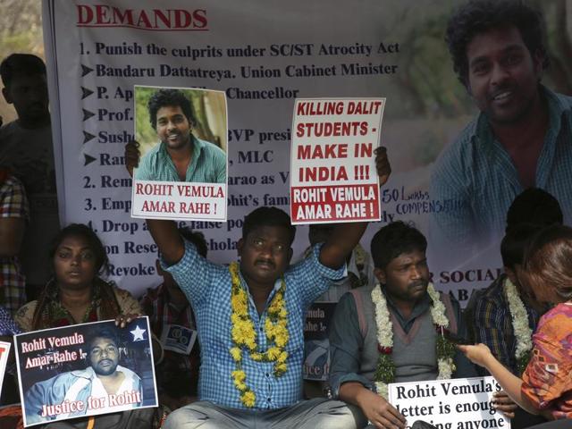 The Joint Action Committee (JAC) for Social Justice, an umbrella grouping of student bodies, however continued its peaceful protest and relay hunger strike on the campus to press its demands, including the sacking of vice chancellor P Appa Rao. (AP) The Joint Action Committee (JAC) for Social Justice, an umbrella grouping of student bodies, however continued its peaceful protest and relay hunger strike on the campus to press its demands, including the sacking of vice chancellor P Appa Rao. (AP)