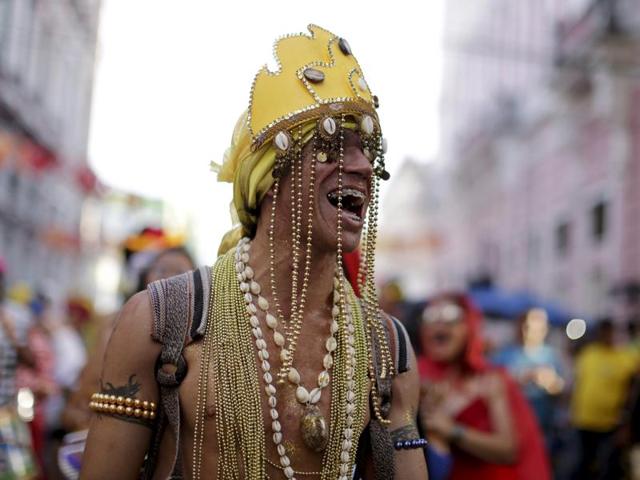 A reveller smiles during one of the many pre-carnival parties to take place in the neighbourhoods of Recife, Brazil, January 31, 2016. (REUTERS) 