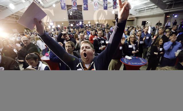 Cruz supporters celebrate the news that the conservative senator had won. (AP Photo)