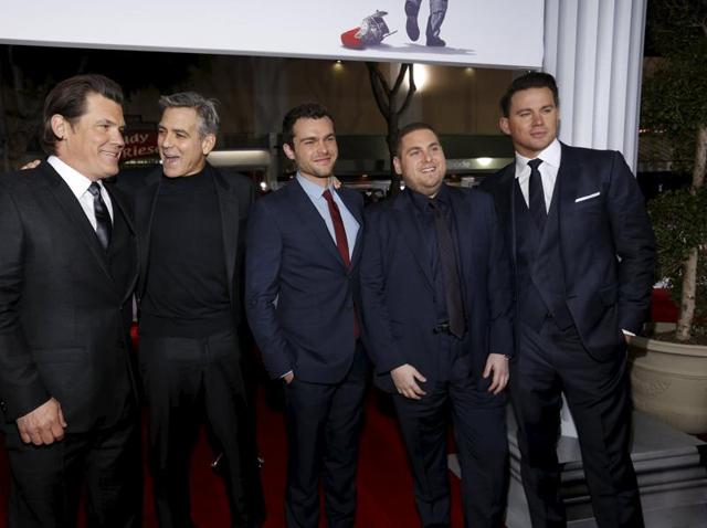 Cast members Josh Brolin, George Clooney, Alden Ehrenreich, Jonah Hill and Channing Tatum pose at the premiere. (REUTERS) 