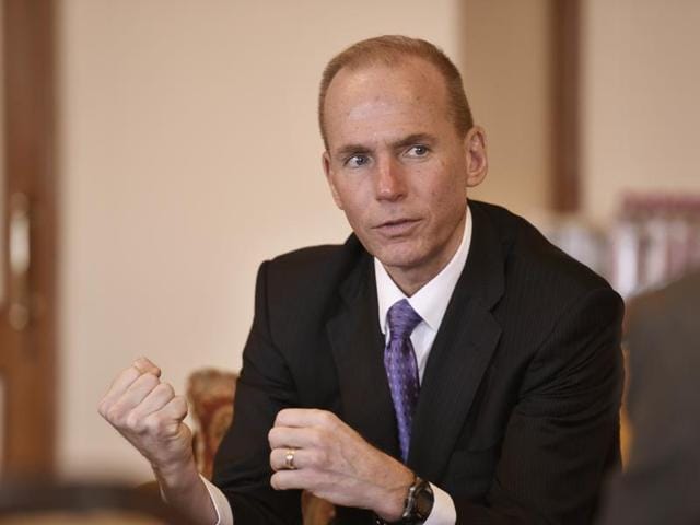 Dennis Muilenburg, president and chief executive officer of The Boeing Company during the interview with Hindustan Times in New Delhi.(Sanjeev Verma/HT)