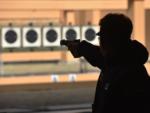 Scenes the Asian Olympic Qualifying Competition at Dr Karni Singh Shooting Range. (HT Photo) 