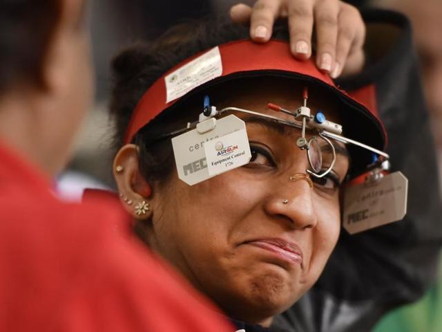 Indian Shooter Elizabeth Susan Koshy during the Asian Olympic Qualifying Competition. (HT photo) 