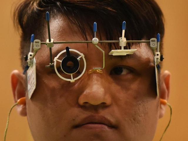 Chinese Kuo Kuan-Ting during the 10M Pistol Olympic Qualifying Competition. (HT Photo) 