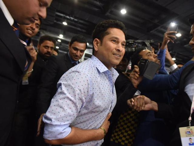 Sachin Tendulkar at Auto Expo 2016 at Greater Noida in New Delhi. (Ravi Choudhary/HT)