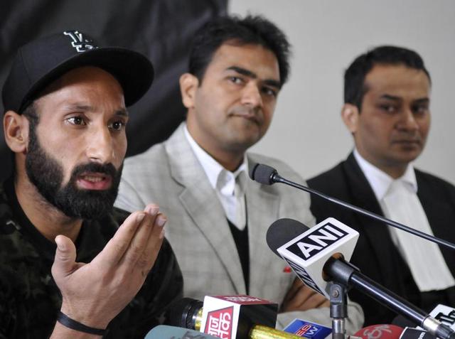 Hockey player Sardar Singh with others during the press conference at Hockey stadium , Sec-42 in Chandigarh on Thursday. (HT Photo) Hockey player Sardar Singh with others during the press conference at Hockey stadium , Sec-42 in Chandigarh on Thursday. (HT Photo)