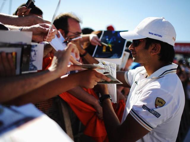 Racing driver Narain Karthikeyan of India is seen at the unveil of the new F111 Hispania Racing car in Spain in this file photo. (Getty Images) Racing driver Narain Karthikeyan of India is seen at the unveil of the new F111 Hispania Racing car in Spain in this file photo. (Getty Images)