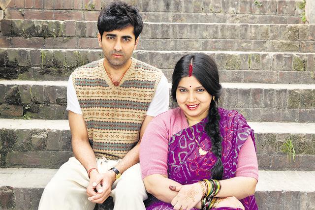 Bhumi Pednekar with actor Ayushmann Khuranna in a stil l from her debut film, Dum Laga Ke Haisha